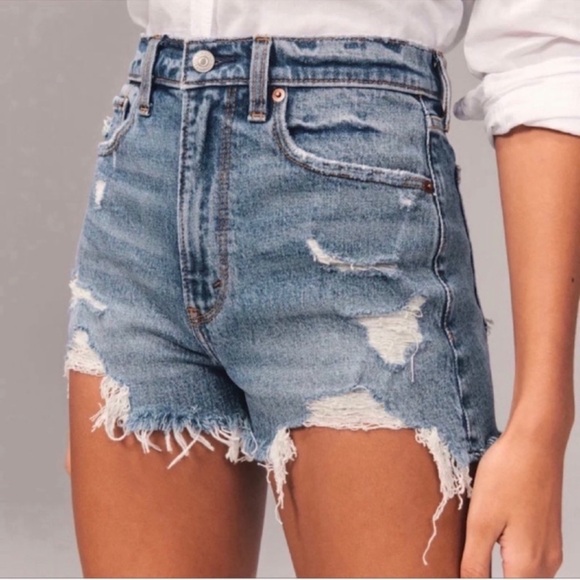 Abercrombie & Fitch Pants - Abercrombie & Fitch High Rise Mom Short Distressed Medium Indigo Wash-28/6
